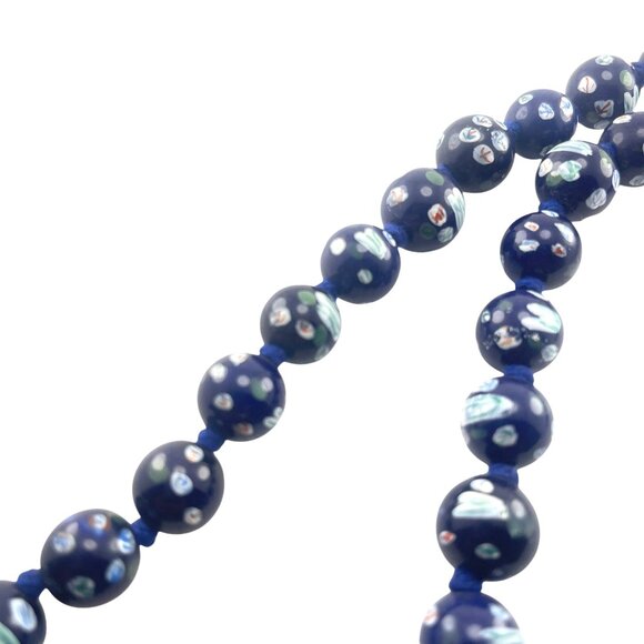 Millefiori Glass Beaded Necklace With Gold-Tone Clasp Statement Elegant - Picture 10 of 10